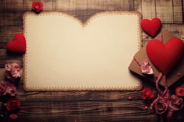 a wooden table with handmade heart cookies and  paper, Send sweet sentiments with this Valentine's Day postcard featuring a handmade toy heart-shaped with cookies. Celebrate the season of love 