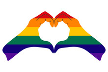LGBT Community Concept With Rainbow Flag Pattern On Heart-shaped Hands