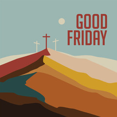 Good Friday lettering with mountains landscape background
