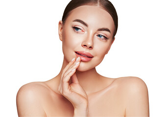 Wall Mural - portrait beautiful young woman with clean fresh skin. model with healthy skin, close up portrait. co