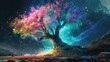 Fantasy landscape with magic tree