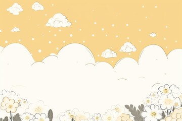 Ivory yellow and cloud cute square pattern, in the style of minimalist line drawings