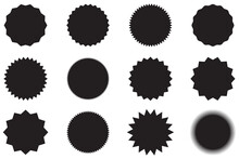 Set Of Black Price Sticker, Sale Or Discount Sticker, Sunburst Badges Icon. Stars Shape With Different Number Of Rays. Special Offer Price Tag. Black Starburst Promotional Sticky Notes And Labels.1234
