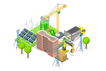 Wall Mural - 3D Isometric Flat  Conceptual Illustration of Sustainable Supply Chain, Green Logistics