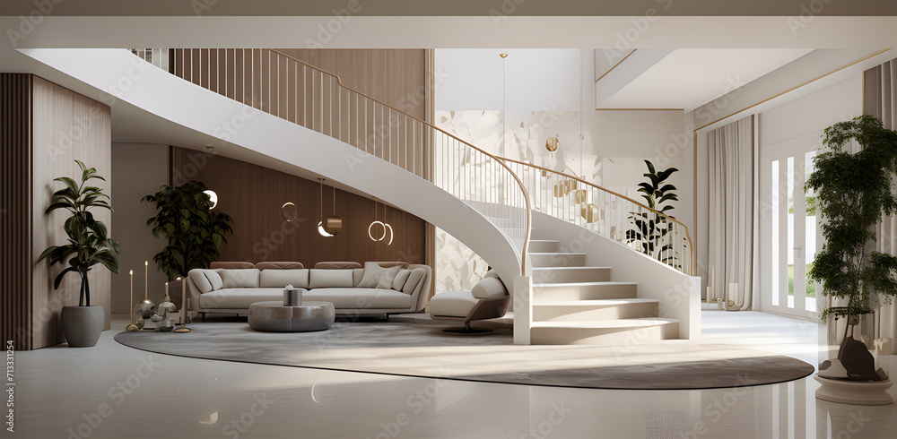Interior design of modern entrance hall with staircase in villa ai ...