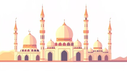 Wall Mural - shade of gold and white mosque on white background - AI Generated