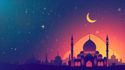 Wall Mural - ramadan landscape background at night - AI Generated