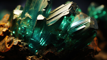 Wall Mural - Close-up of emerald ore. Geological ore creates an amazing background. Generative AI