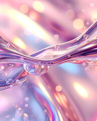 Wall Mural - Liquid metal bubbles abstract background with soft neon colors - Wave design banner
