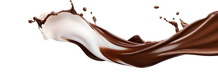 Wall Mural - Splash of chocolate and white milk flow mixed. transparent background