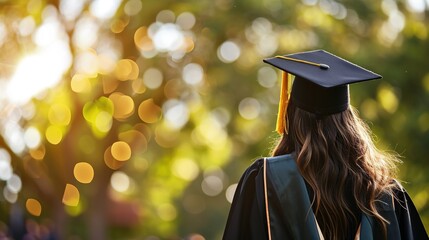 Wall Mural - Happy girl on graduation day, education equality. Created with Generative Ai technology.