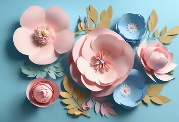 Wall Mural - pastel paper flowers, botanical design, corner element, beautiful bouquet