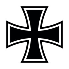 Wall Mural - Iron cross, black and white vector silhouette illustration, isolated on white