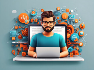 Wall Mural - web developer specialist, web devlopment flat vector icons design. web developers vector background 