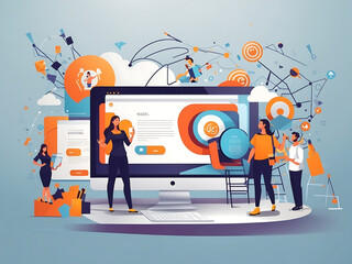 Wall Mural - web template. concept for digital marketing agency, digital media campaign flat vector illustration 