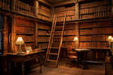 Fototapeta Do przedpokoju - Luxury interior of vintage home library. Generative AI