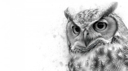 Poster -  a black and white photo of an owl's face with a lot of wrinkles on it's face.