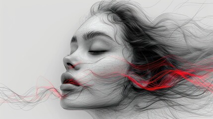 Wall Mural -  a woman with her eyes closed and her hair blowing in the wind with her eyes closed and her hair blowing in the wind.