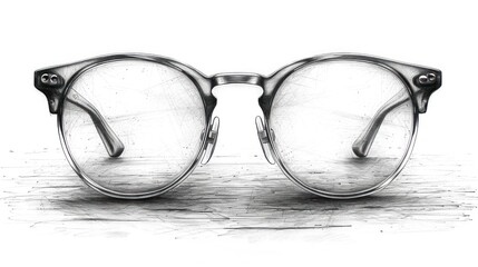 Canvas Print -  a drawing of a pair of glasses sitting on top of a wooden table next to a pair of glasses on top of a wooden table.