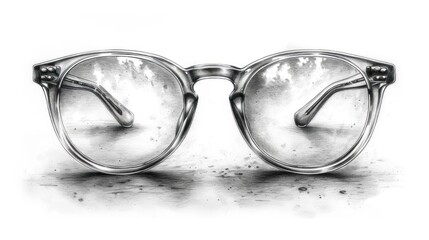 Wall Mural -  a drawing of a pair of glasses sitting on top of a white surface with the reflection of a pair of glasses on top of it.