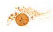 Broken cereals integral whole wheat biscuit with oatmeal, with cranberry fruit and chopped hazelnut isolated on white, top view	