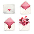 © lunata - Set of watercolor envelopes isolated on white background. Perfect for valentine's day, greeting cards and invitations. Hand drawn watercolor illustration.