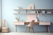 Minimalist workspace with efficient storage solutions and a calming color palette