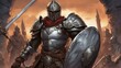 cartoon knight in armor  anime     A sword and shield warrior that wears a metal armor and a helmet 