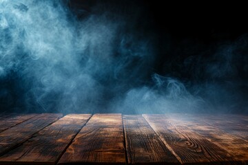 Wall Mural - closeup of a wood and smoke background over a dark background Generative AI