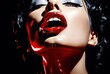 © Murda - A close-up portrait highlighting a woman adorned with red lipstick on her lips, accentuating the beauty of women and cosmetics.