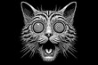 © Qrisio - shocked cat face with a hypnotized eye isolated on a black background