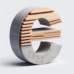 E letter shape created from concrete and wood. AI generated illustration