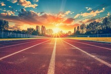 Athletic Track At Sunset Generative AI