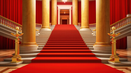 Red carpet white stairs realistic illustration