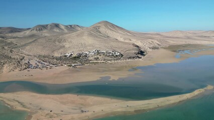 Wall Mural - The drone aerial footage of Sotavento beach, Costa Calma, Fuerteventura Island, Spain. Sotavento is regarded by many as the best beach on Fuerteventura.