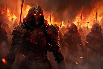 Warrior in the fire. 3D illustration. Fantasy scene. space war, alien warrior at battle field, gaming art background, fictional war scene.