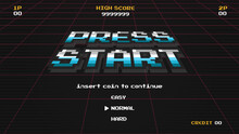 PRESS START INSERT A COIN TO CONTINUE .pixel Art .8 Bit Game.retro Game. For Game Assets In Vector Illustrations.Retro Futurism Sci-Fi Background. Glowing Neon Grid.and Stars From Vintage Arcade Comp