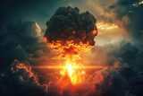 Fototapeta  - Nuclear explosion of an atom bomb with a mushroom cloud