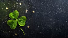 Lucky Home Symbol With Four-leaf Clover On Black Background With Stars