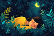 Ilustración de personas practicando mindfulness para reducir el estés antes de dormir 