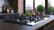 kitchen set with modern built-in gas kitchen stove     
