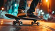 skater on a skateboard, close up, night     