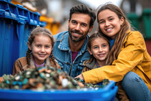 Imagen De Una Familia Reciclando, Padres Enseñando A Sus Hijos A Reciclar
