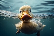 A Duck Swimming With Its Head Above Water. Generative AI