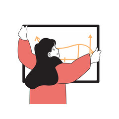Aufkleber - School learning concept with cartoon people in flat design for web. Student stands by chalkboard and solving geometric problems. Vector illustration for social media banner, marketing material.