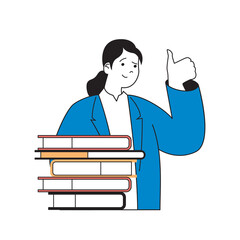 Aufkleber - School learning concept with cartoon people in flat design for web. Student with textbooks doing homework and researching information. Vector illustration for social media banner, marketing material.