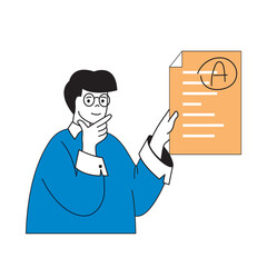 Aufkleber - School learning concept with cartoon people in flat design for web. Student successfully completed test and getting high evaluation. Vector illustration for social media banner, marketing material.