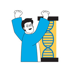 Aufkleber - Science laboratory concept with cartoon people in flat design for web. Scientist makes genetic test of dna molecule for medicine. Vector illustration for social media banner, marketing material.