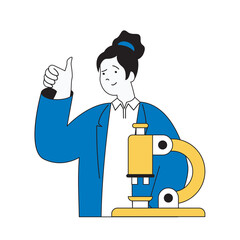 Aufkleber - Science laboratory concept with cartoon people in flat design for web. Scientist making microbiology research at microscope in lab. Vector illustration for social media banner, marketing material.