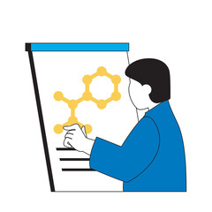 Aufkleber - Science laboratory concept with cartoon people in flat design for web. Scientist making presentation at board with molecular structure. Vector illustration for social media banner, marketing material.